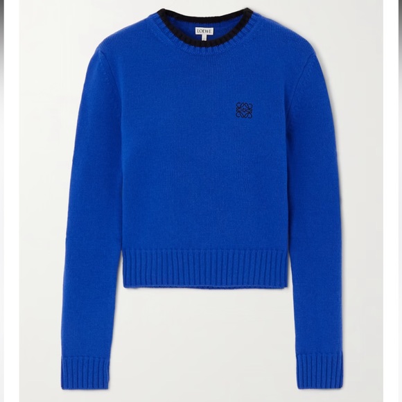 Loewe size small Embroidered Wool-blend cropped Sweater in blue with logo - Picture 5 of 5